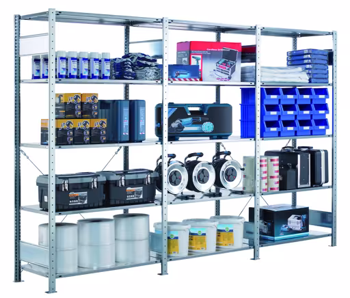 Rayonnage supplémentaire, étagère, système enfichable MULTIplus85, 2500 x 1000 x 600 mm, 6 étagères, traverse, RAL 5010 bleu gentiane de la marque Schulte Lagertechnik de la gamme de produits du système enfichable