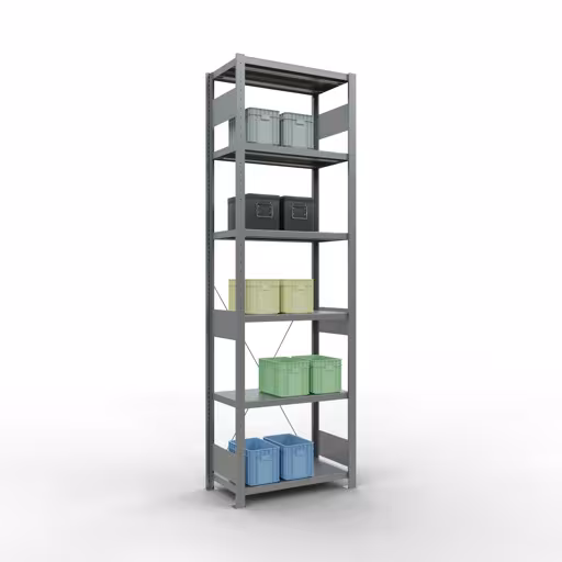 Étagère de base, étagère à étagères, système enfichable MULTIplus250, 2500 x 750 x 400 mm, 6 étagères, galvanisées de Schulte Lagertechnik avec le numéro d'article. 12941-75