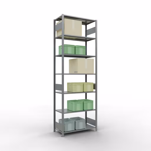 Un'altra vista dell'articolo scaffale base, scaffale scaffale, sistema a innesto MULTIplus150, 3000 x 1000 x 500 mm (AxLxP), 7 ripiani, barre longitudinali, zincato della categoria scaffale base