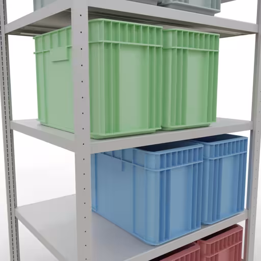 Représentation supplémentaire de l'article étagère de base, étagère à étagères, système enfichable MULTIplus250, 2000 x 1000 x 800 mm, 5 étagères, gris clair RAL 7035 à partir de l'étagère de base