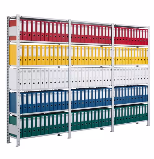 Une autre vue de l'article étagère de base, étagère de bureau, système enfichable MULTIplus85, 2000 x 1300 x 300 mm (HxLxP), 6 étagères, galvanisées, de la catégorie étagères de bureau