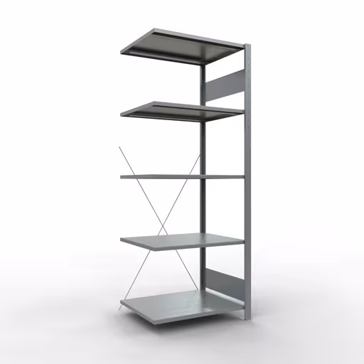 Scaffale aggiuntivo, scaffale, sistema a innesto MULTIplus150, 2000 x 750 x 600 mm (AxLxP), 5 ripiani, traversa, zincato, ripiano aggiuntivo, articolo n. 12765-75
