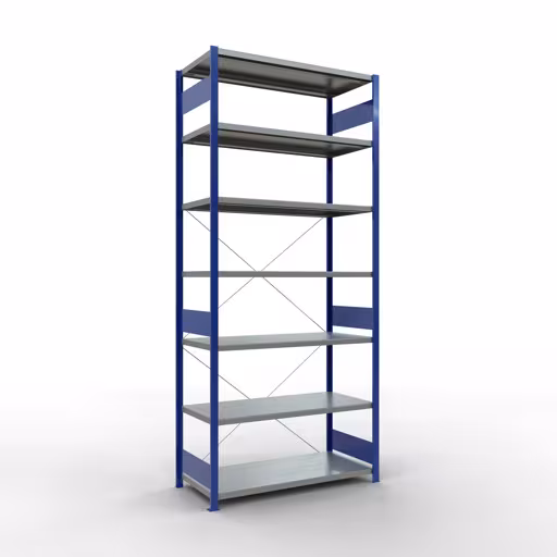 Figure n° 14 de l'article étagère de base, système d'étagères enfichables MULTIplus250, 3000 x 1300 x 600 mm, 7 étagères, RAL 5010 bleu gentiane/galvanisé du groupe de produits système enfichable de la marque Schulte Lagertechnik