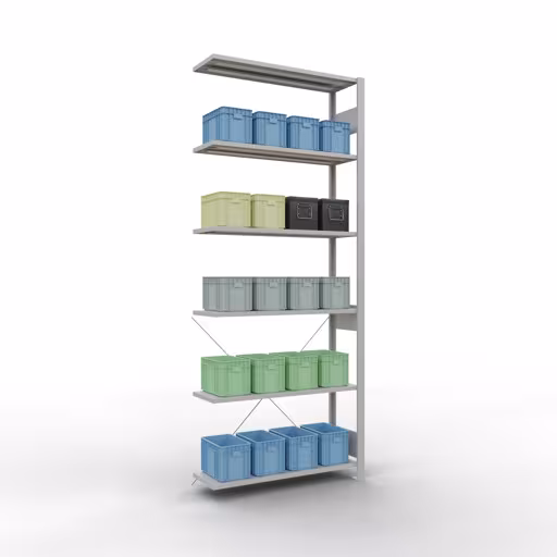 Image du produit n° 14 de l'article Rayonnage complémentaire, rayonnage à étagères, système enfichable MULTIplus150, 2500 x 1000 x 300 mm, 6 tablettes, traverse, RAL 7035 gris clair Figure n° 14 de l'article, système d'étagères enfichables MULTIplus150, 2500 x 1000 x 300 mm, 6 étagères, RAL 7035 gris clair du groupe de produits système enfichable de Schulte Lagertechnik