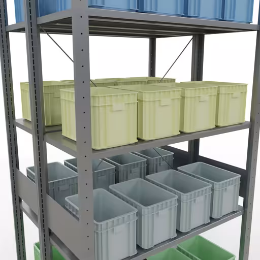 Image du produit n° 12 de l'article étagère de base, étagère double, système d'étagères enfichables MULTIplus150, 3000 x 1000 x (2x800) mm (HxLxP), 2x7 étagères, traverse, galvanisé Figure n° 12 de l'article étagère de base, étagère double, système d'étagères enfichables MULTIplus150, 3000 x 1000 x (2x800) mm, 2x7 étagères, galvanisées du groupe de produits étagères de la marque Schulte Lagertechnik