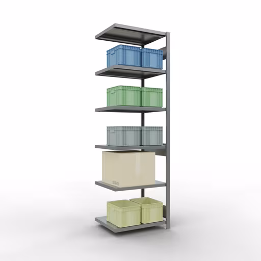 Rayonnage supplémentaire, étagère, système enfichable MULTIplus250, 2500 x 750 x 600 mm, 6 étagères, barres de longueur, galvanisé de la catégorie des étagères supplémentaires avec le GTIN 4004514283832 Rayonnage supplémentaire, étagère, système enfichable MULTIplus250, 2500 x 750 x 600 mm, 6 étagères, galvanisé de la marque Schulte Lagertechnik de la gamme de produits du système enfichable