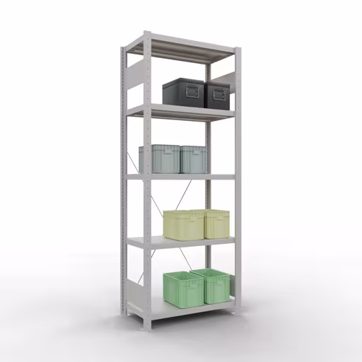 Figura n. 14 dell'articolo scaffale base, scaffale, sistema a innesto MULTIplus250, 2000 x 750 x 400 mm (AxLxP), 5 ripiani, traversa, RAL 7035 grigio chiaro del gruppo di prodotti sistema a innesto della marca Schulte Lagertechnik