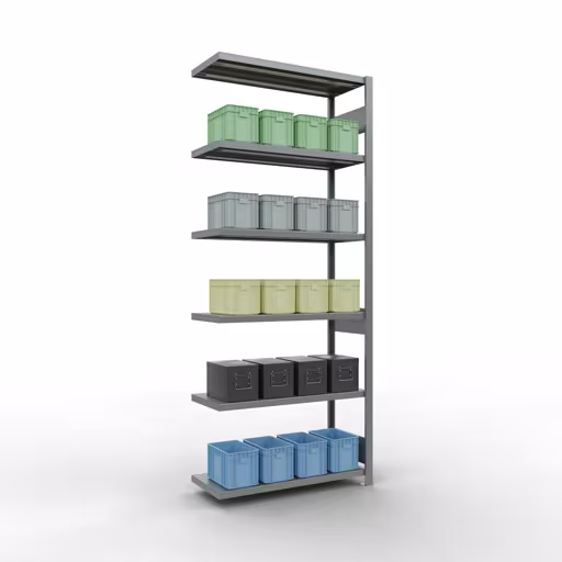 Produktbild Nr 15 des Artikels Anbauregal, Fachbodenregal Stecksystem MULTIplus250, 2500 x 1000 x 400 mm (HxBxT), 6 Fachböden, Längenriegel, verzinkt Abbildung Nr 15 des Artikels Anbauregal, Fachbodenregal Stecksystem MULTIplus250, 2500 x 1000 x 400 mm (HxBxT), 6 Fachböden, Längenriegel, verzinkt aus der Produktgruppe Stecksystem von der Marke Schulte Lagertechnik