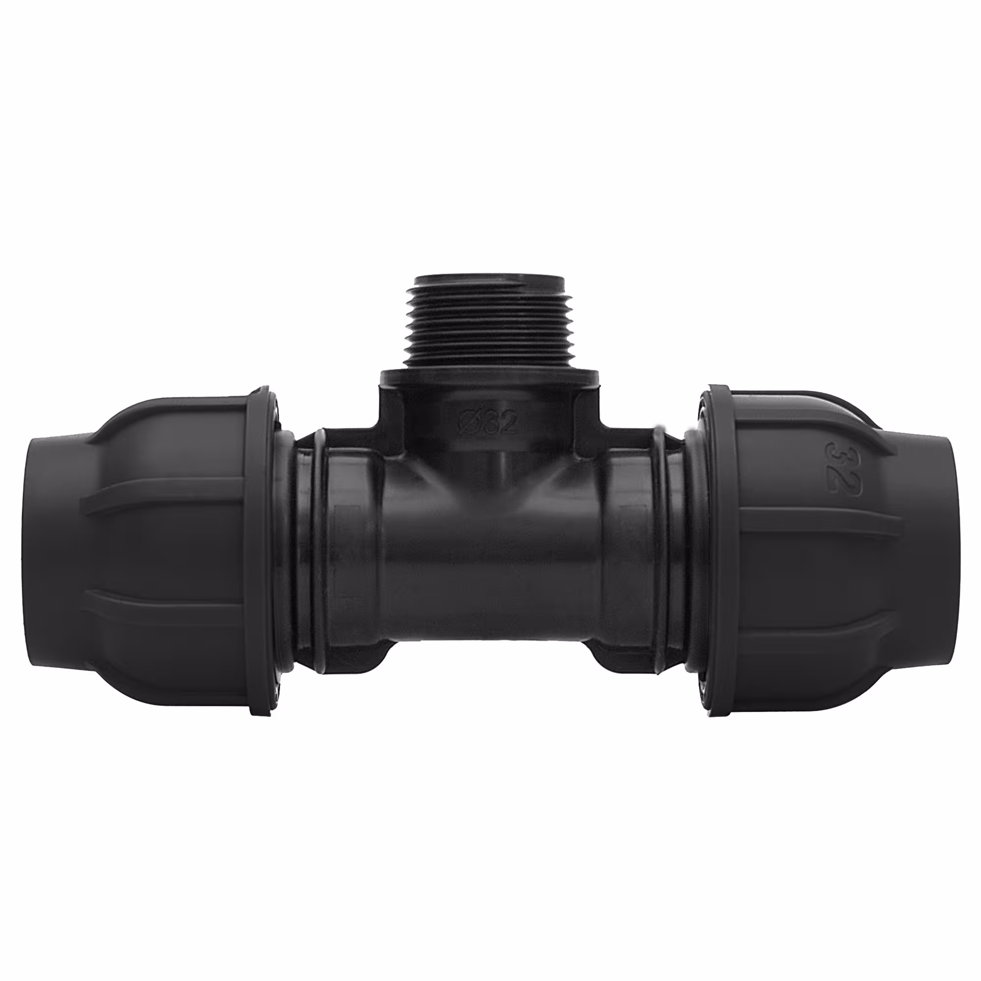 Raccord à vis PE Pièce en T Ø 25 x 3/4" AG x 25 mm de Gebo Pièces en T PE avec transition du tube PE au filetage mâle, raccords en plastique pour tube PE, réf. 13112502