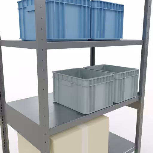 Scaffale base, scaffale, sistema a innesto MULTIplus250, 2500 x 1000 x 600 mm (AxLxP), 6 ripiani, traversa, zincato con articolo n. 12961 Scaffale base, scaffale, sistema a innesto MULTIplus250, 2500 x 1000 x 600 mm (AxLxP), 6 ripiani, traversa, zincato di Schulte Lagertechnik della categoria Sistema a innesto