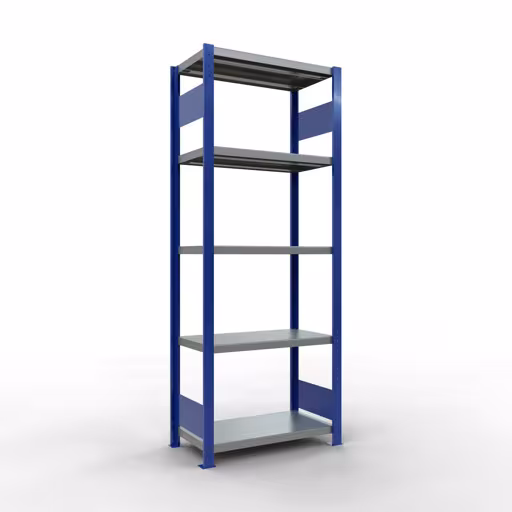 Étagère de base, étagère, système enfichable MULTIplus250, 2000 x 750 x 400 mm (HxLxP), 5 étagères, barres de longueur, RAL 5010 bleu gentiane/galvanisé/galvanisé, étagère de base, réf. 12940-75-LR-B