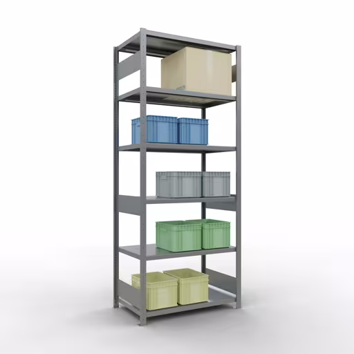 Figura n. 11 dell'articolo scaffale base, scaffale, sistema a innesto MULTIplus330, 2500 x 1000 x 600 mm (AxLxP), 6 ripiani, barre longitudinali, zincato del gruppo di prodotti sistema a innesto della marca Schulte Lagertechnik