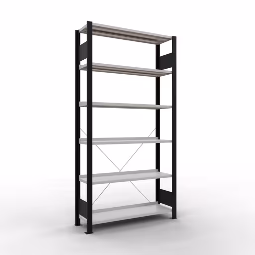 Scaffale Basic, scaffale per ufficio, sistema a innesto MULTIplus85, 2000 x 1000 x 300 mm (AxLxP), 6 ripiani, traversa, con barra di arresto, nero/grigio chiaro di Schulte Lagertechnik Scaffale Basic, scaffale per ufficio, sistema a innesto MULTIplus85, 2000 x 1000 x 300 mm (AxLxP), 6 ripiani, traversa, con listello di arresto, nero/grigio chiaro, sistema a innesto, articolo n. 36007-S