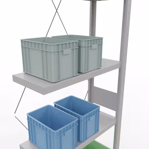 Produktbild Nr 14 des Artikels Anbauregal, Fachbodenregal Stecksystem MULTIplus250, 3000 x 750 x 300 mm (HxBxT), 7 Fachböden, Kreuzstrebe, RAL 7035 lichtgrau Abbildung Nr 14 des Artikels Anbauregal, Fachbodenregal Stecksystem MULTIplus250, 3000 x 750 x 300 mm (HxBxT), 7 Fachböden, Kreuzstrebe, RAL 7035 lichtgrau aus der Produktgruppe Stecksystem von der Marke Schulte Lagertechnik