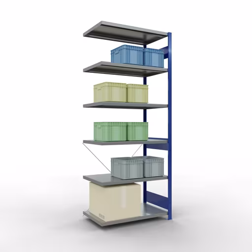 Produktbild Nr 12 des Artikels Anbauregal, Fachbodenregal Stecksystem MULTIplus330, 2500 x 1000 x 600 mm (HxBxT), 6 Fachböden, Kreuzstrebe, RAL 5010 enzianblau/verzinkt Abbildung Nr 12 des Artikels Anbauregal, Fachbodenregal Stecksystem MULTIplus330, 2500 x 1000 x 600 mm (HxBxT), 6 Fachböden, Kreuzstrebe, RAL 5010 enzianblau/verzinkt aus der Produktgruppe Stecksystem von der Marke Schulte Lagertechnik