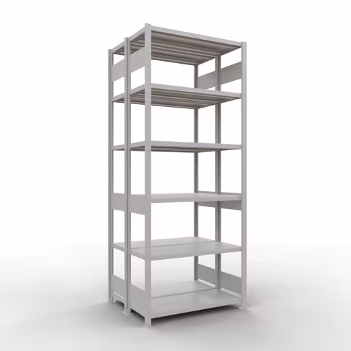 Image supplémentaire de l'article Étagère de base, étagère double, système d'étagères enfichable MULTIplus250, 2500 x 1000 x (2x400) mm, 2x6 étagères, RAL 7035 gris clair à partir d'étagères doubles