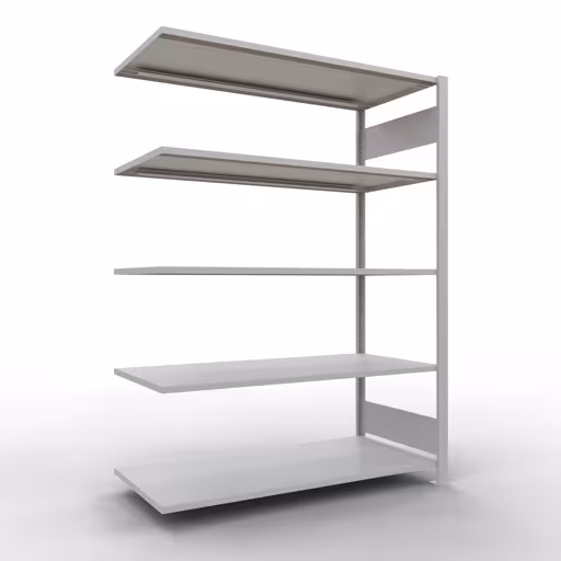 Scaffale aggiuntivo, scaffale per ufficio, sistema a innesto MULTIplus150, 1800 x 1300 x 600 mm (AxLxP), 5 ripiani, barre longitudinali, senza fermo centrale, grigio chiaro, sistema a innesto, articolo n. 36059