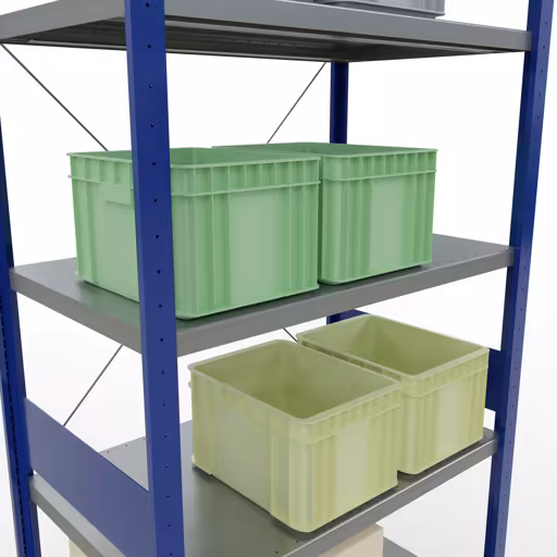 Figura n. 13 dell'articolo scaffale base, scaffale, sistema a innesto MULTIplus330, 3000 x 1000 x 600 mm (AxLxP), 7 ripiani, traversa, RAL 5010 blu genziana/zincato del gruppo di prodotti sistema a innesto della marca Schulte Lagertechnik