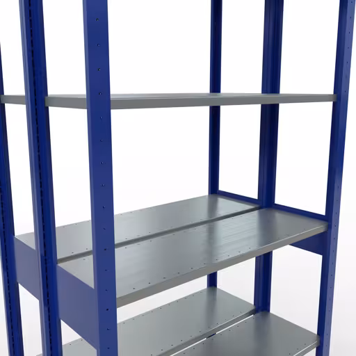 Immagine aggiuntiva dell'articolo Scaffale base, scaffale doppio, sistema a innesto per scaffale MULTIplus150, 2500 x 1000 x (2x300) mm (AxLxP), 2x6 ripiani, barre longitudinali, RAL 5010 blu genziana da ripiani doppi