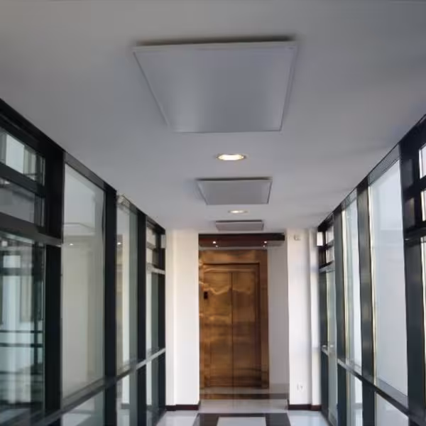 Panneau chauffant infrarouge en aluminium 600 mm x 600 mm 350 watts montage plafond direct blanc de Ximax Chauffage infrarouge Ximax panneau en aluminium montage au plafond blanc direct, chauffage infrarouge, réf. 41002