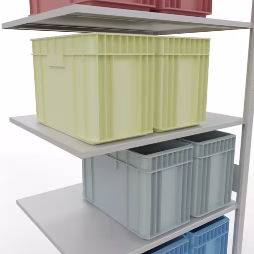 Image du produit n° 7 de l'article étagère complémentaire, étagère, système enfichable MULTIplus150, 3000 x 1000 x 800 mm, 7 étagères, RAL 7035 gris clair de la gamme de produits du système enfichable de Schulte Lagertechnik