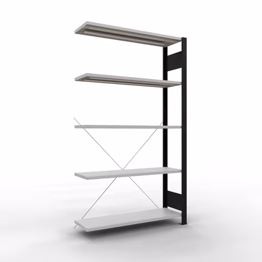Scaffale sopraelevato, scaffale per ufficio, sistema a innesto MULTIplus85, 1800 x 1000 x 300 mm (AxLxP), 5 ripiani, traversa, senza barra di arresto, nero/grigio chiaro della marca Schulte Lagertechnik dal programma scaffali per ufficio