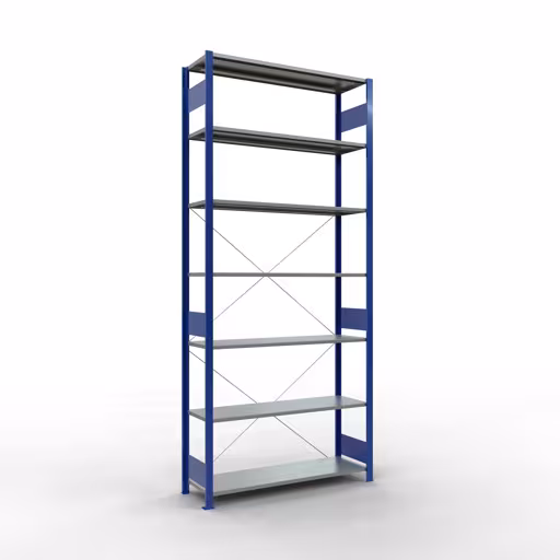 Immagine del prodotto n. 11 dell'articolo scaffale base, sistema a innesto per ripiani MULTIplus150, 3000 x 1300 x 400 mm, 7 ripiani, RAL 5010 blu genziana/zincato della gamma di prodotti per sistemi a innesto della marca Schulte Lagertechnik