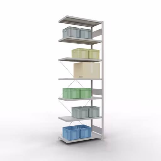 Image du produit n° 14 de l'article Rayonnage complémentaire, rayonnage à étagères, système enfichable MULTIplus330, 3000 x 1000 x 500 mm (HxLxP), 7 étagères, traverse, RAL 7035 gris clair Figure n° 14 de l'article étagère complémentaire, étagère à étagères, système enfichable MULTIplus330, 3000 x 1000 x 500 mm, 7 étagères, gris clair RAL 7035 du groupe de produits système enfichable de la marque Schulte Lagertechnik