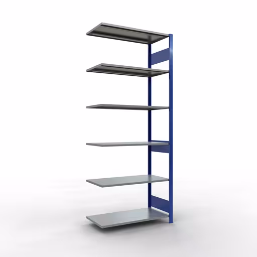 Scaffali aggiuntivi, scaffali, sistema a innesto MULTIplus85, 2500 x 1000 x 500 mm (AxLxP), 6 ripiani, barre longitudinali, RAL 5010 blu genziana di Schulte Lagertechnik Scaffale aggiuntivo, scaffale, sistema a innesto MULTIplus85, 2500 x 1000 x 500 mm (AxLxP), 6 ripiani, barra longitudinale, RAL 5010 blu genziana, ripiano aggiuntivo, articolo n. 13156-LR-B