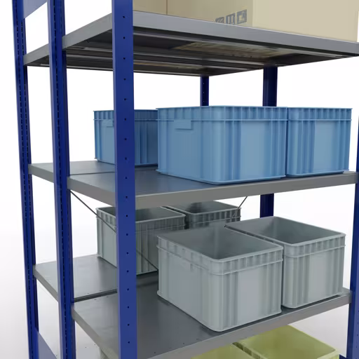 Immagine aggiuntiva dell'articolo Scaffale base, scaffale doppio, sistema a innesto per scaffale MULTIplus250, 2000 x 1000 x (2x500) mm (AxLxP), 2x5 ripiani, traversa, RAL 5010 blu genziana da ripiani doppi