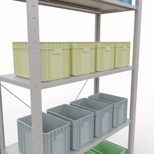 Image du produit n° 15 de l'article étagère de base, étagère, système enfichable MULTIplus150, 2000 x 1000 x 400 mm, 5 étagères, traverse, RAL 7035 gris clair Figure n° 15 de l'article étagère de base, système d'étagères enfichables MULTIplus150, 2000 x 1000 x 400 mm, 5 étagères, gris clair RAL 7035 du groupe de produits système enfichable de Schulte Lagertechnik