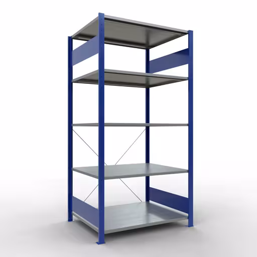 Immagine del prodotto n. 13 dell'articolo scaffale base, scaffale, sistema a innesto MULTIplus150, 2000 x 1000 x 800 mm (AxLxP), 5 ripiani, traversa, RAL 5010/zincato della gamma di prodotti del sistema a innesto della marca Schulte Lagertechnik