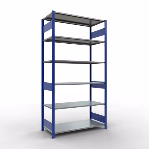 Image supplémentaire de l'article Étagère de base, étagère, système enfichable MULTIplus150, 2500 x 1300 x 600 mm, 6 étagères, RAL 5010 bleu gentiane/galvanisé à partir de l'étagère de base