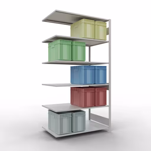 Scaffali aggiuntivi, scaffali, sistema a innesto MULTIplus150, 2500 x 1300 x 800 mm (AxLxP), 6 ripiani, barre longitudinali, RAL 7035 grigio chiaro della marca Schulte Lagertechnik dalla gamma di prodotti dei sistemi a innesto