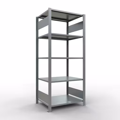 Étagère de base, étagère de bureau, système enfichable MULTIplus150, 1800 x 750 x 600 mm (HxLxP), 5 étagères, barres longitudinales, galvanisées, sans butée centrale, système enfichable, réf. 17754