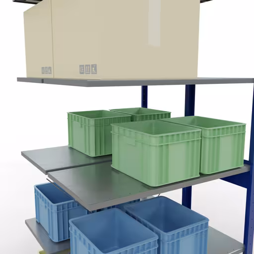 Autre vue de l'article Etagère supplémentaire, étagère double, système d'étagères MULTIplus150, 2500 x 1000 x (2x500) mm (HxLxP), 2x6 étagères, traverse, RAL 5010 bleu gentiane Une autre vue de l'article Étagère complémentaire, étagère double, système d'étagères MULTIplus150, 2500 x 1000 x (2x500) mm, 2x6 étagères, RAL 5010 bleu gentiane de la catégorie étagère