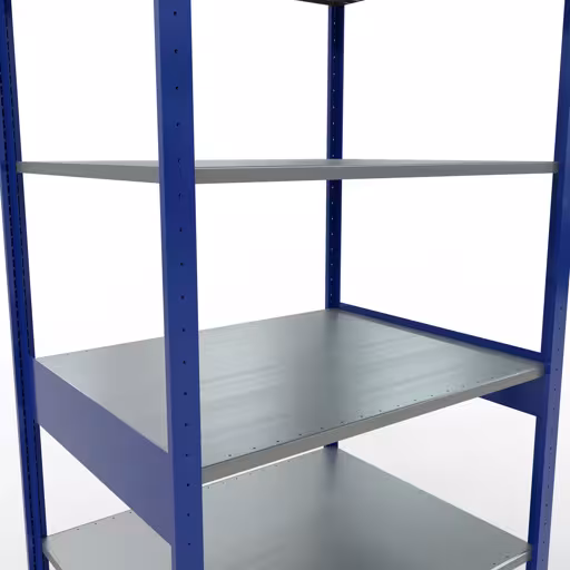 Rayonnage de base, rayonnage à étagères, système enfichable MULTIplus150, 2500 x 1000 x 800 mm (HxLxP), 6 étagères, barres de longueur, RAL 5010 bleu gentiane/galvanisé avec le GTIN 4004514281388 Étagère de base, étagère à étagères, système enfichable MULTIplus150, 2500 x 1000 x 800 mm, 6 étagères, RAL 5010 bleu gentiane/galvanisé de Schulte Lagertechnik avec le numéro d'article. 12781-LR-B