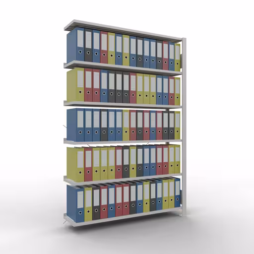 Scaffale aggiuntivo, scaffale per ufficio, sistema a innesto MULTIplus85, 2000 x 1300 x 300 mm (AxLxP), 6 ripiani, traversa, con listello di arresto, grigio chiaro di Schulte Lagertechnik con l'articolo n. 36011