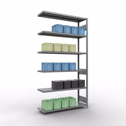 Produktbild Nr 15 des Artikels Anbauregal, Fachbodenregal Stecksystem MULTIplus250, 2500 x 1300 x 400 mm (HxBxT), 6 Fachböden, Längenriegel, verzinkt Abbildung Nr 15 des Artikels Anbauregal, Fachbodenregal Stecksystem MULTIplus250, 2500 x 1300 x 400 mm (HxBxT), 6 Fachböden, Längenriegel, verzinkt aus der Produktgruppe Stecksystem von der Marke Schulte Lagertechnik