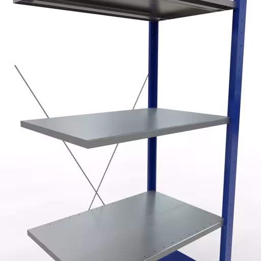 Une autre vue de l'article Étagère rapportée, étagère, système enfichable MULTIplus150, 2000 x 750 x 500 mm, 5 étagères, traverse, RAL 5010 bleu gentiane/galvanisé/galvanisé de la catégorie système enfichable