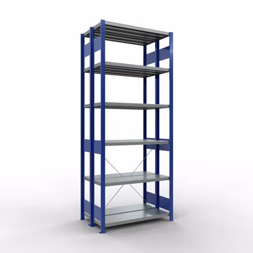 Figura n. 16 dell'articolo scaffale base, scaffale doppio, sistema a innesto per scaffali MULTIplus250, 2500 x 1000 x (2x300) mm (AxLxP), 2x6 ripiani, traversa, RAL 5010 blu genziana del gruppo di prodotti scaffali della marca Schulte Lagertechnik