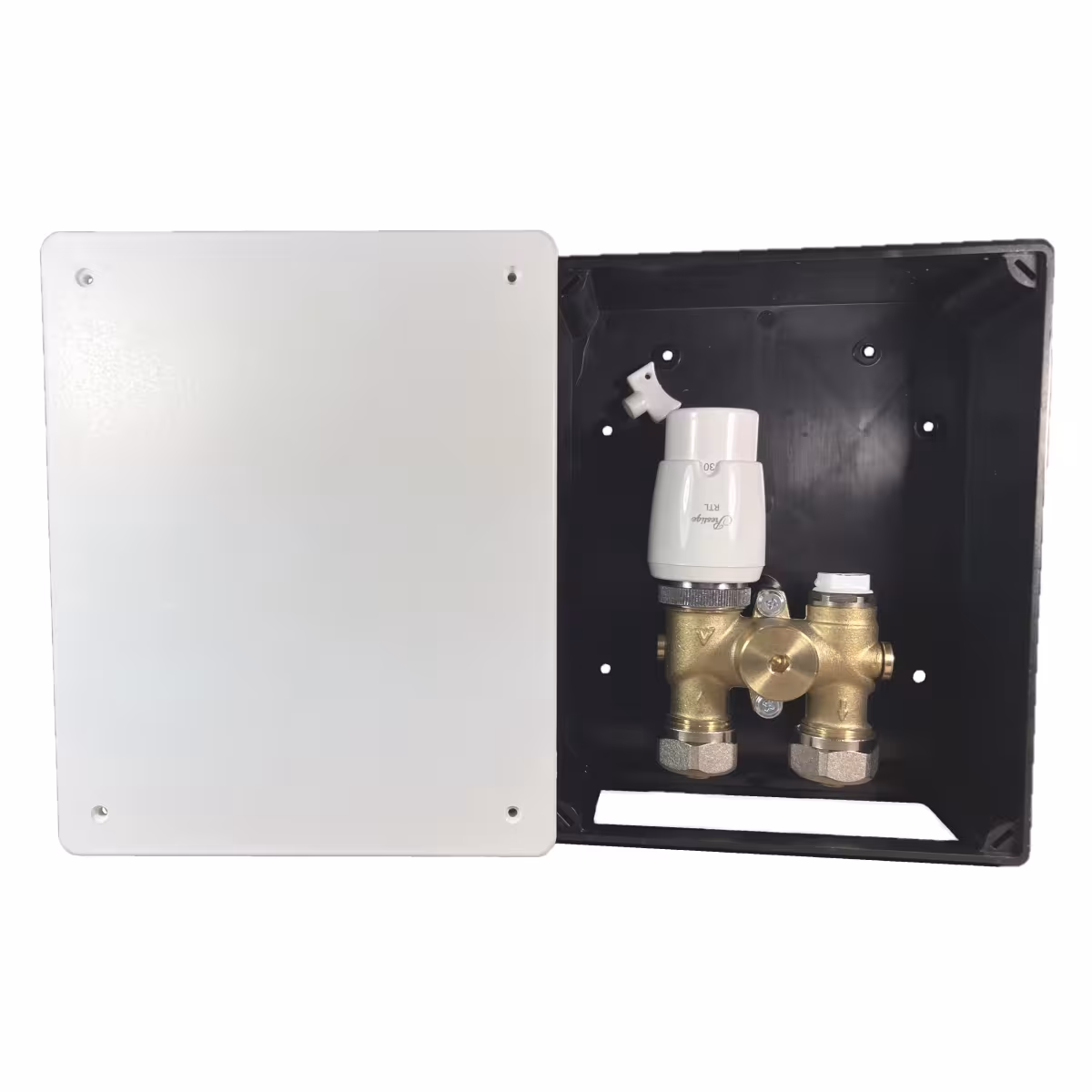 Scatola di controllo con valvola G-RTL | Limitatore della temperatura di ritorno per il riscaldamento a pavimento ad acqua calda di HoWaTech Scatola di controllo con valvola G-RTL | Limitatore della temperatura di ritorno per riscaldamento a pavimento dell'acqua calda, controllo del riscaldamento a pavimento ed impianto elettrico, articolo n. 902063