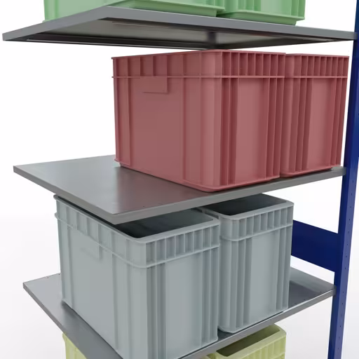 Scaffali componibili, scaffali, sistema a innesto MULTIplus150, 3000 x 1000 x 800 mm (AxLxP), 7 ripiani, barre longitudinali, RAL 5010 blu genziana/zincato della marca Schulte Lagertechnik della gamma sistemi a innesto