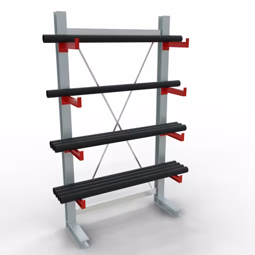 Étagère complète K 3000, unilatérale, 2500 x 1300 x 400 mm, RAL 7001 / RAL 3000, 5 niveaux de stockage de la catégorie K3000 pour marchandises moyennement lourdes avec le GTIN 4058255001279 Étagère complète K 3000, unilatérale, 2500 x 1300 x 400 mm, RAL 7001 / RAL 3000, 5 niveaux de stockage de Schulte Lagertechnik de la gamme de rayonnages cantilever