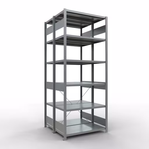 Une autre vue de l'article Étagère de base, étagère double, système d'étagères enfichable MULTIplus250, 2500 x 1000 x (2x500) mm, 2x6 étagères, traverse, galvanisée de la catégorie étagères
