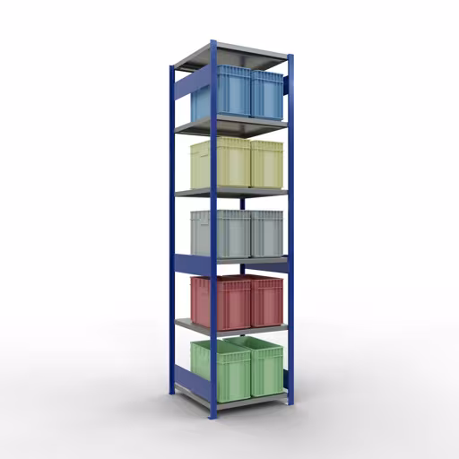 Étagère de base, étagère, système enfichable MULTIplus250, 3000 x 750 x 800 mm, 7 étagères, barres de longueur, RAL 5010 bleu gentiane/galvanisé/galvanisé de la catégorie d'étagères de base avec le GTIN 4004514284204 Étagère de base, étagère, système enfichable MULTIplus250, 3000 x 750 x 800 mm, 7 étagères, RAL 5010 bleu gentiane/galvanisé/galvanisé de Schulte Lagertechnik de la gamme de produits du système enfichable