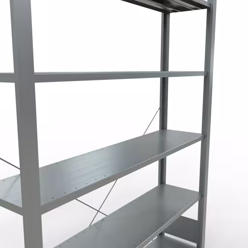 Produktbild Nr 11 des Artikels Grundregal, Büro-Fachbodenregal Stecksystem MULTIplus85, 2000 x 1300 x 300 mm (HxBxT), 6 Fachböden, Kreuzstrebe, verzinkt, ohne Anschlagleiste Abbildung Nr 11 des Artikels Grundregal, Büro-Fachbodenregal Stecksystem MULTIplus85, 2000 x 1300 x 300 mm (HxBxT), 6 Fachböden, Kreuzstrebe, verzinkt, ohne Anschlagleiste aus der Produktgruppe Büroregale von der Marke Schulte Lagertechnik