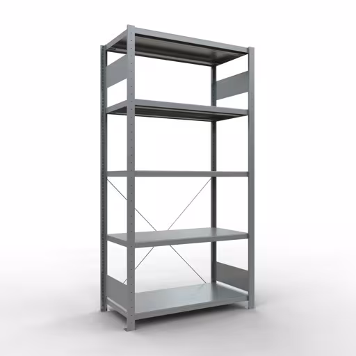 Ripiano base, ripiano, sistema a innesto MULTIplus250, 2000 x 1000 x 500 mm (AxLxP), 5 ripiani, traversa, zincato, ripiano base, articolo n. 12950
