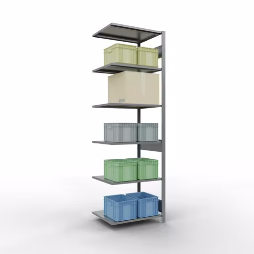 Scaffali aggiuntivi, scaffali, sistema a innesto MULTIplus150, 2500 x 750 x 600 mm (AxLxP), 6 ripiani, barre longitudinali, zincato della categoria scaffali aggiuntivi con GTIN 4004514254689 Scaffali aggiuntivi, scaffali, sistema a innesto MULTIplus150, 2500 x 750 x 600 mm (AxLxP), 6 ripiani, barre longitudinali, zincato della marca Schulte Lagertechnik della gamma dei sistemi a innesto