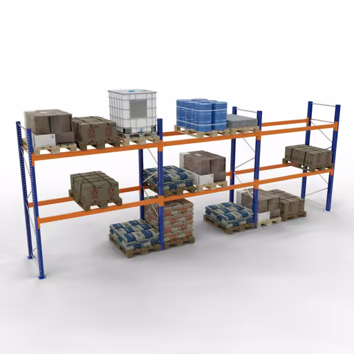 Produktbild Nr 13 des Artikels Palettenregal 3 Felder á 2700 mm - 5000x1100mm,HxT,18 Holme (2400kg) Abbildung Nr 13 des Artikels Palettenregal 3 Felder á 2700 mm - 5000x1100mm,HxT,18 Holme (2400kg) aus der Produktgruppe Palettenregale von der Marke Schulte Lagertechnik